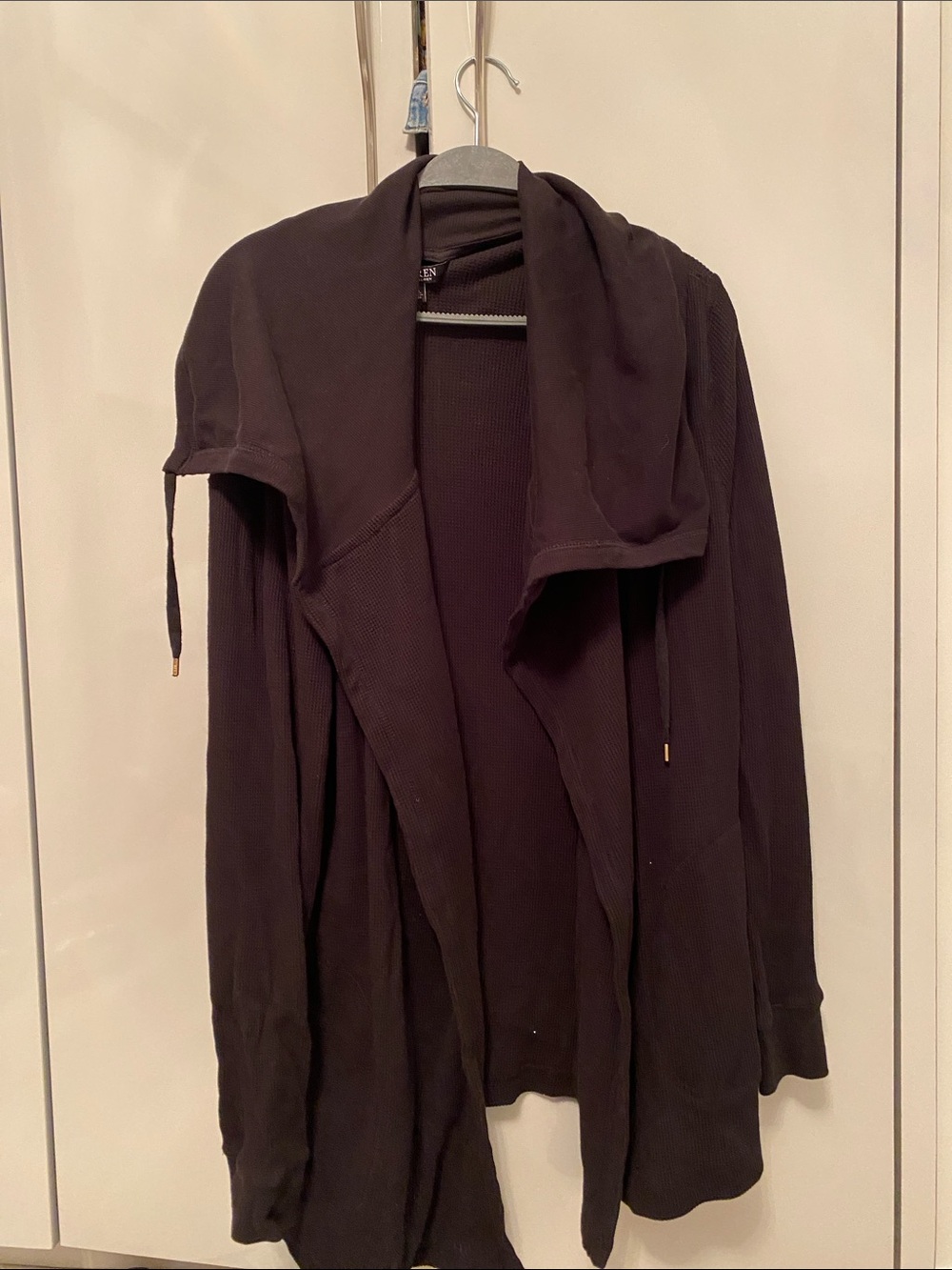 Lauren Ralph Lauren Black Open-Front Waffle Knit Cardigan size L - Picture 4 of 5